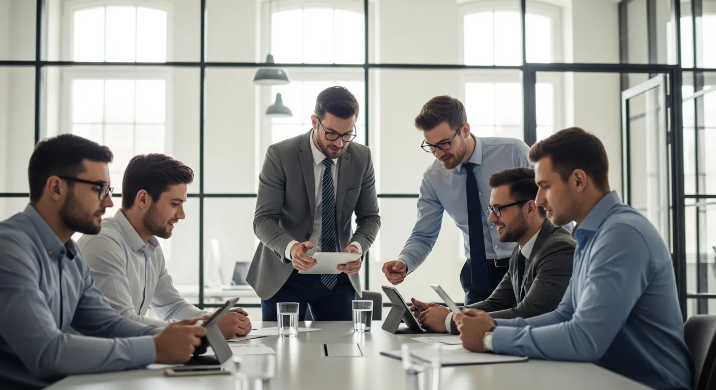 Modern team collaborating effectively using a robust business communication solution in a bright office.