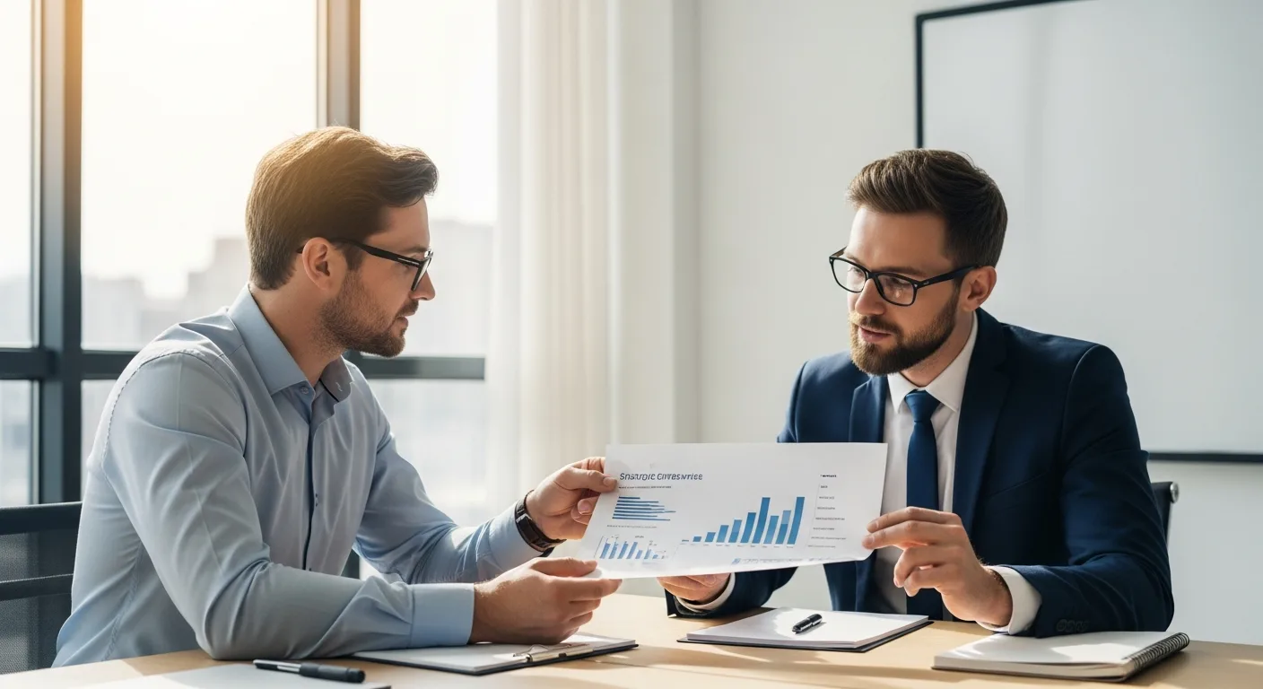A male professional providing expert business consulting services to help an entrepreneur accelerate company growth.
