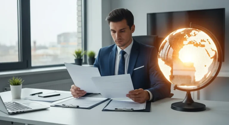 Business document translation services helping a professional man expand his company into international markets.