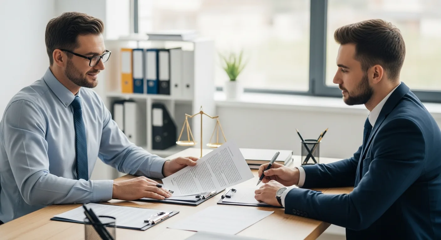 A professional business formation attorney advising an entrepreneur on legal documents for a new startup.