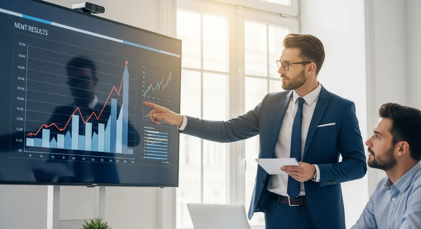 A professional business growth consultant explaining revenue scaling strategies to a male executive in a modern office.