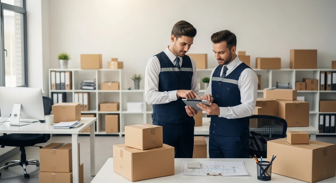 Professional business relocation services team coordinating an organized office move to minimize downtime.