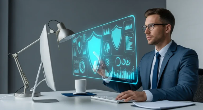 Modern cybersecurity solutions for business protecting corporate network data from evolving digital threats.