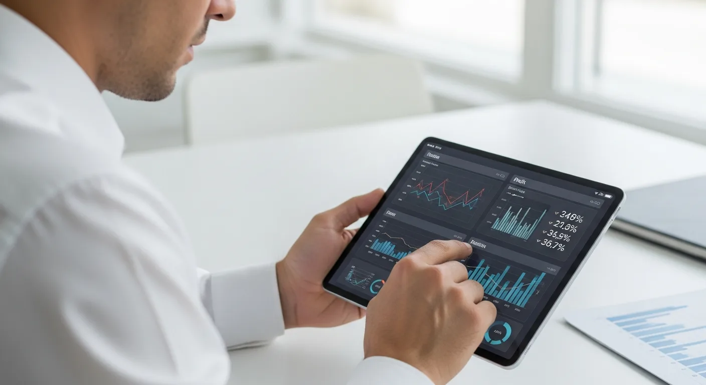A professional businessman reviewing cash flow management tips for entrepreneurs on a modern digital tablet.