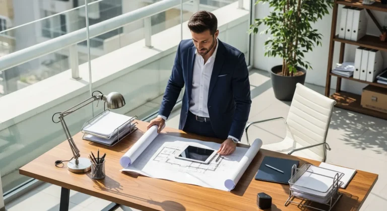 Professional advisor reviewing strategic plans as part of a consulting firm startup guide.