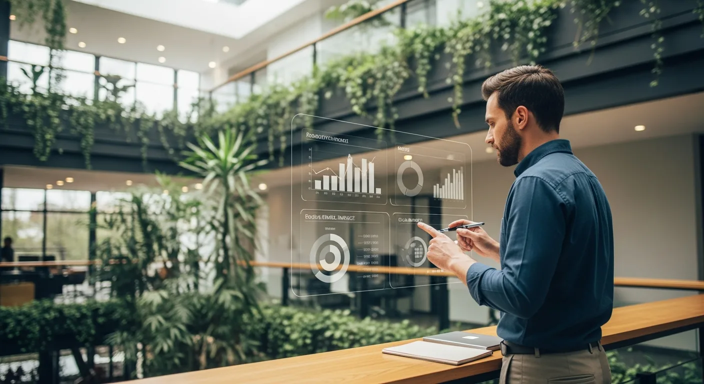 Businessman reviewing digital corporate social responsibility reporting metrics to drive sustainable growth in 2026.