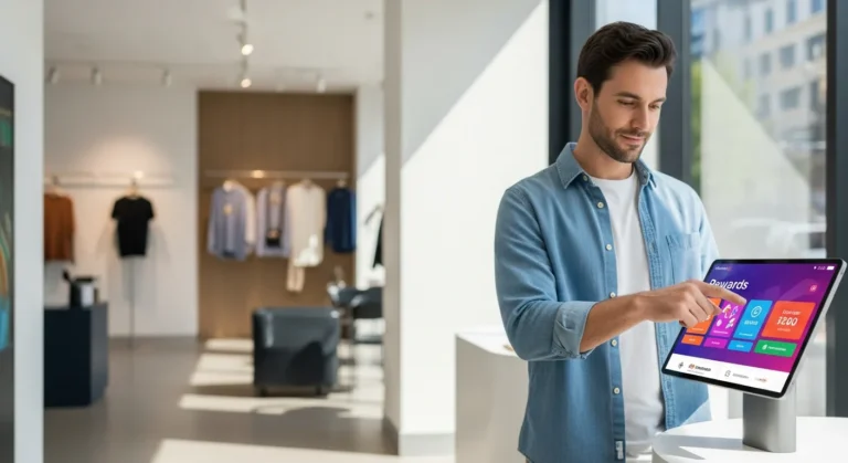 A professional man reviewing innovative customer loyalty program ideas 2026 on a sleek digital tablet.