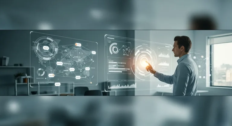 A professional utilizing email marketing automation for startups to monitor growth on a sleek digital dashboard.
