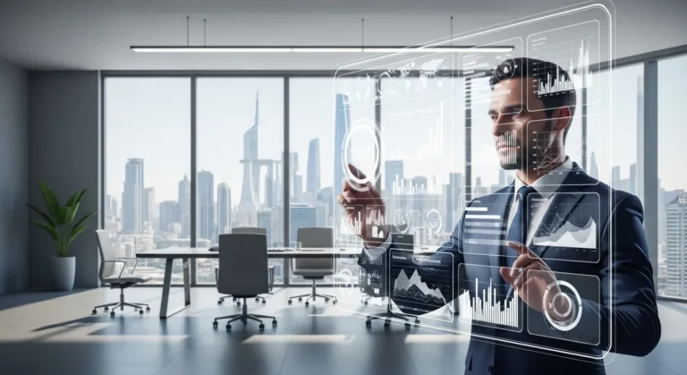 A professional executive analyzing strategic marketing growth using fractional CMO services 2026 in a modern office.