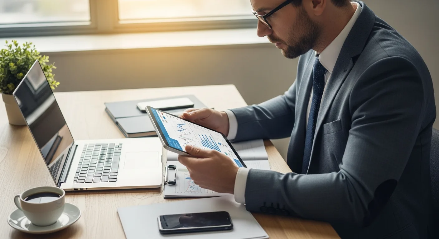 A professional comparing the best free small business checking account options on a laptop to save money.