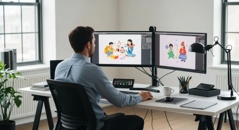 A professional man planning a graphic design business startup using a high-end digital tablet and stylus.
