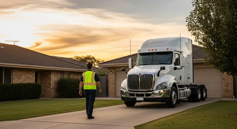 A professional driver parking a day cab semi-truck after completing a shift for home daily cdl jobs.