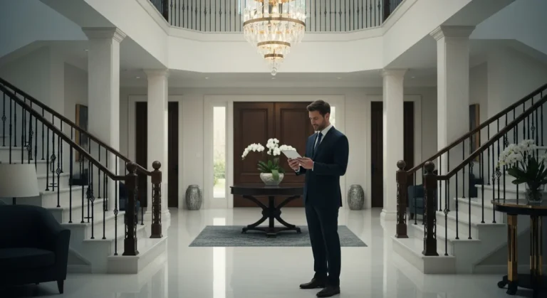 A professional man overseeing a luxury estate for high-paying house manager jobs.