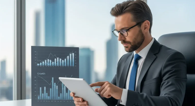 Strategic acquisition guide showing how to buy a business in 2026 on a modern tablet.