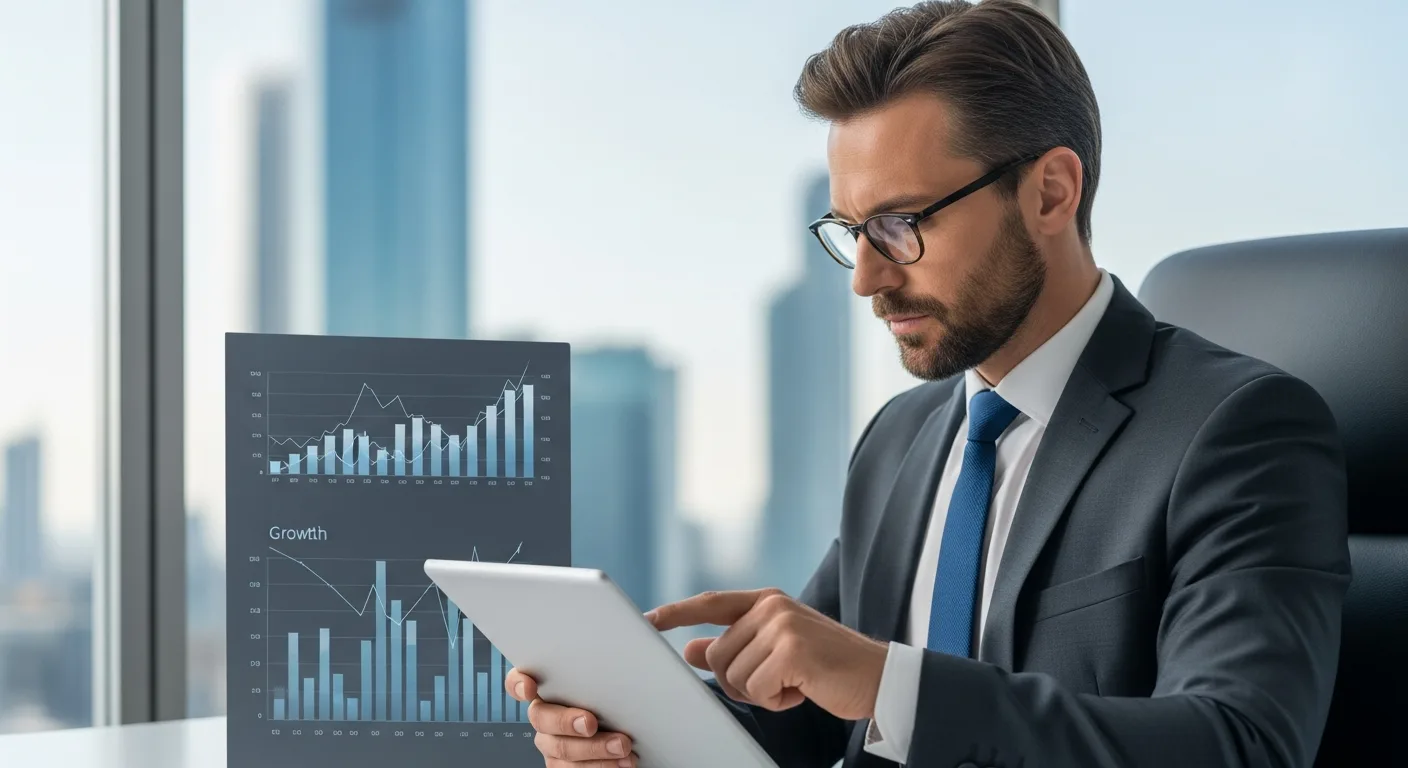 Strategic acquisition guide showing how to buy a business in 2026 on a modern tablet.