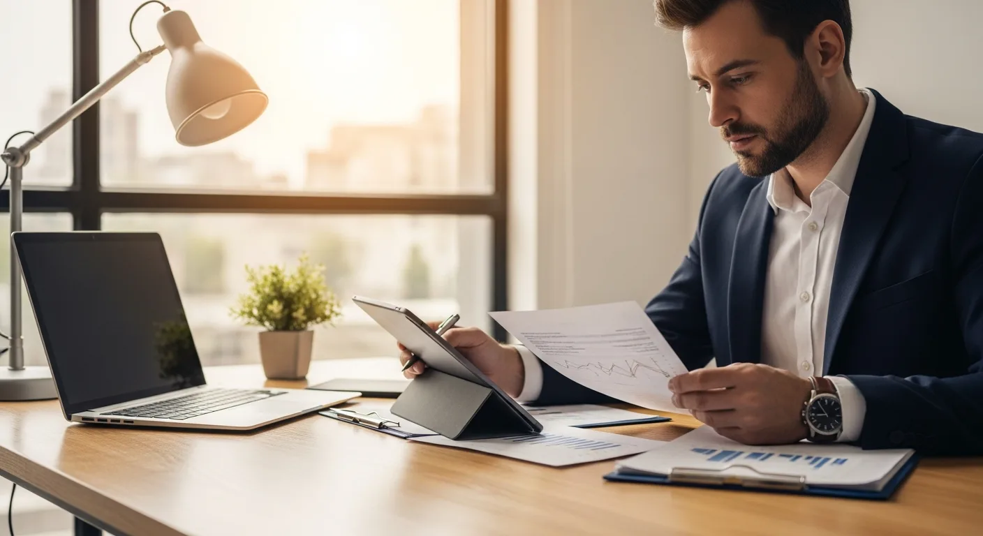 A professional man reviewing financial charts to learn how to get a small business loan 2026.
