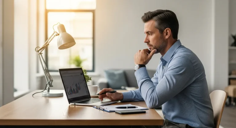 A man reviewing market data to learn how to price your services as a freelancer in 2026.