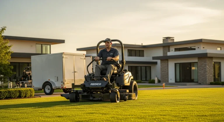 A professional working on a luxury lawn, showing how to start a landscaping business and scale it to six figures.
