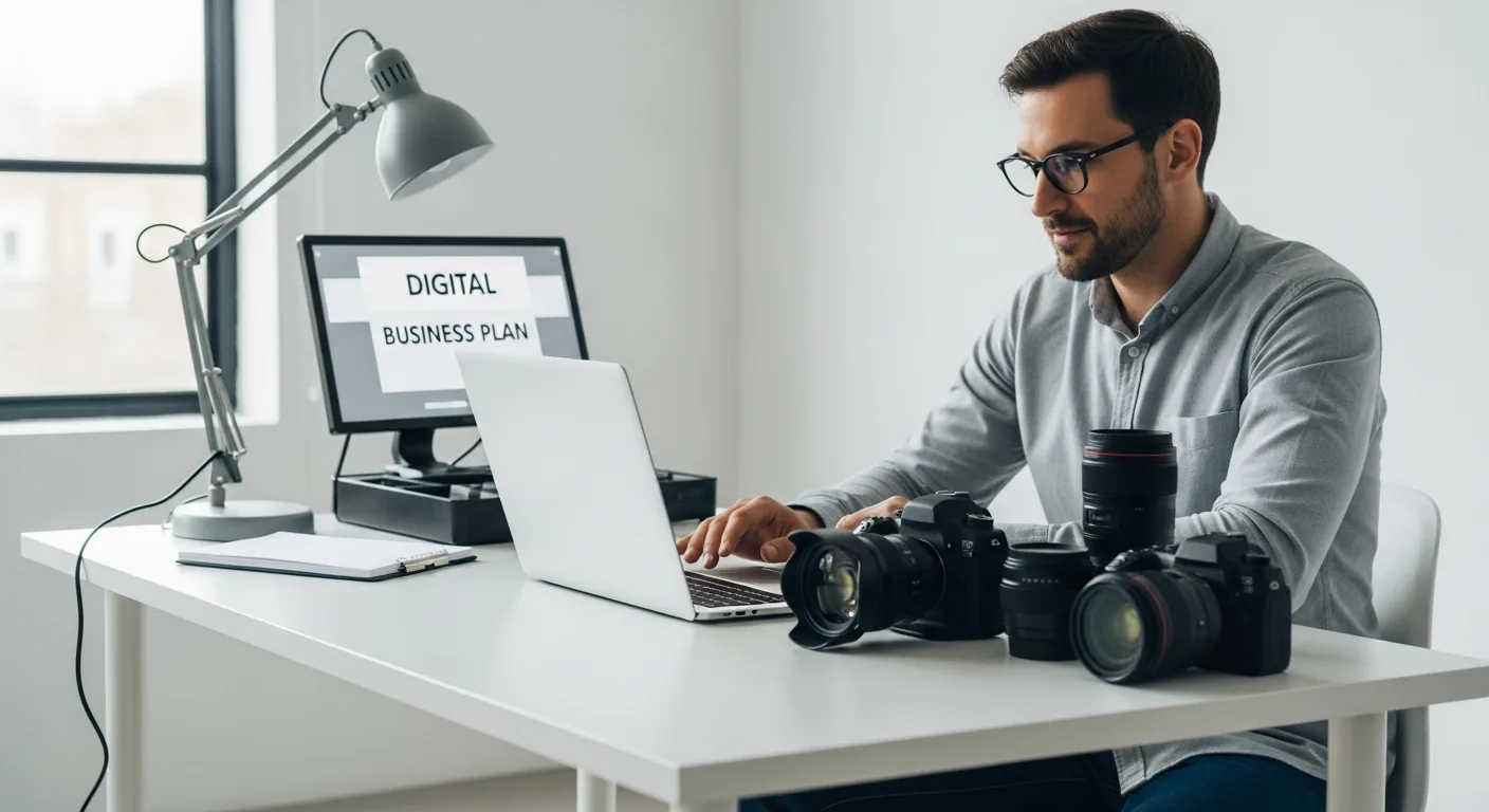 Professional gear and planning tools for a guide on how to start a photography business in 2026.