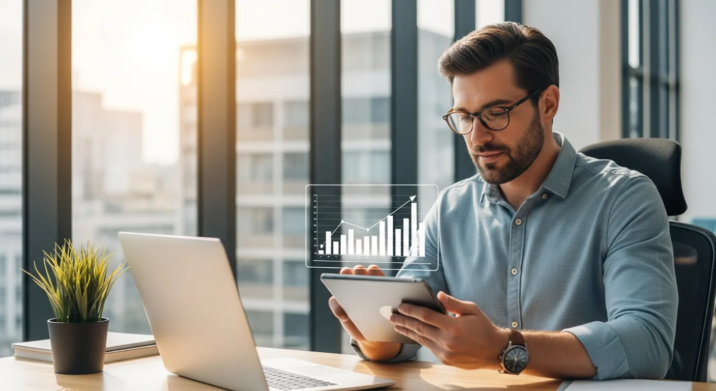 Modern lead generation strategies for service businesses shown on a tablet screen in a bright office environment.