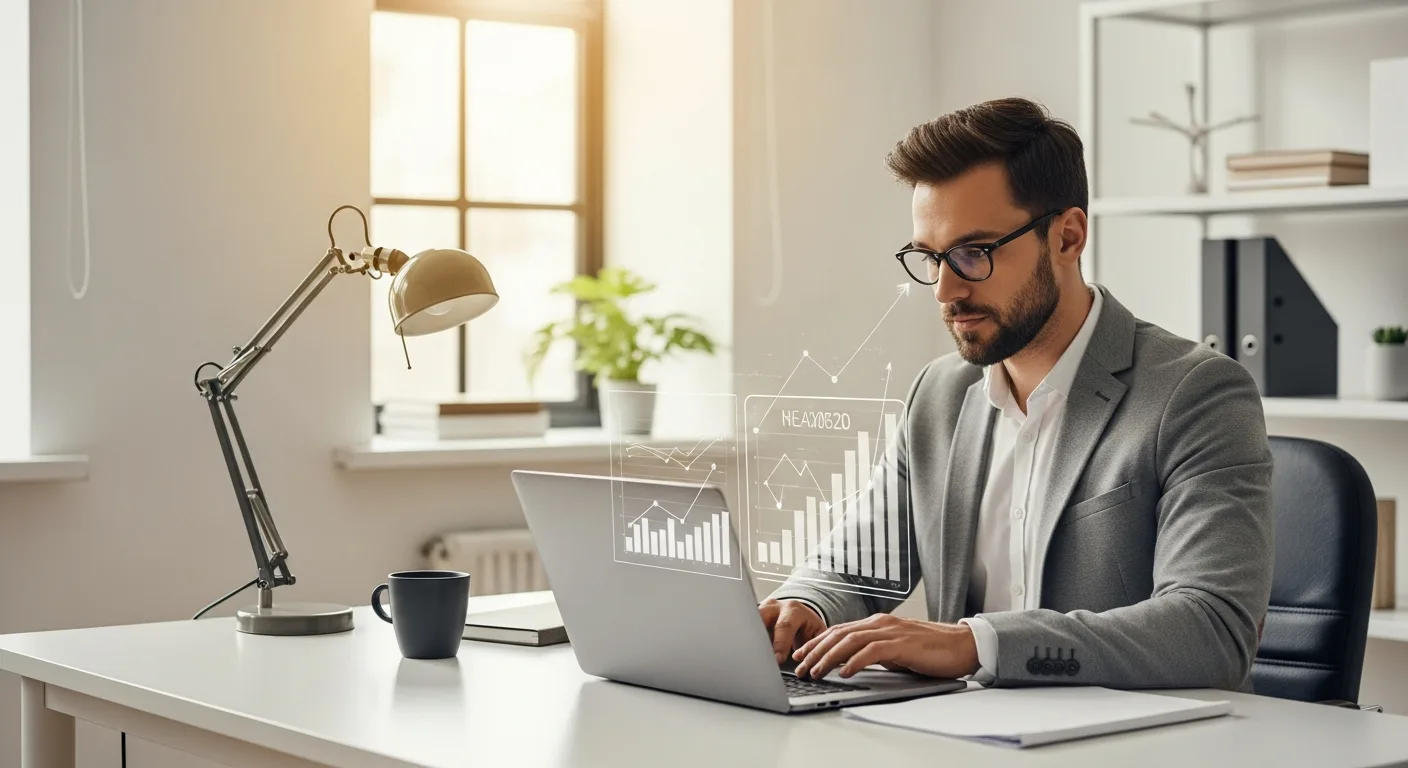 A professional businessman analyzing a LinkedIn marketing strategy for entrepreneurs on a modern tablet.