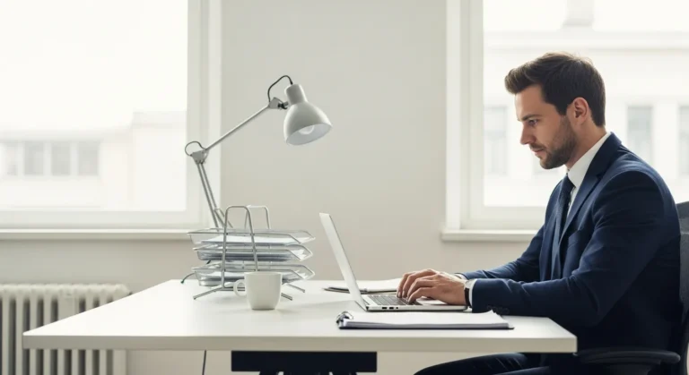 A professional man working in a modern office, representing a company's principal place of business.