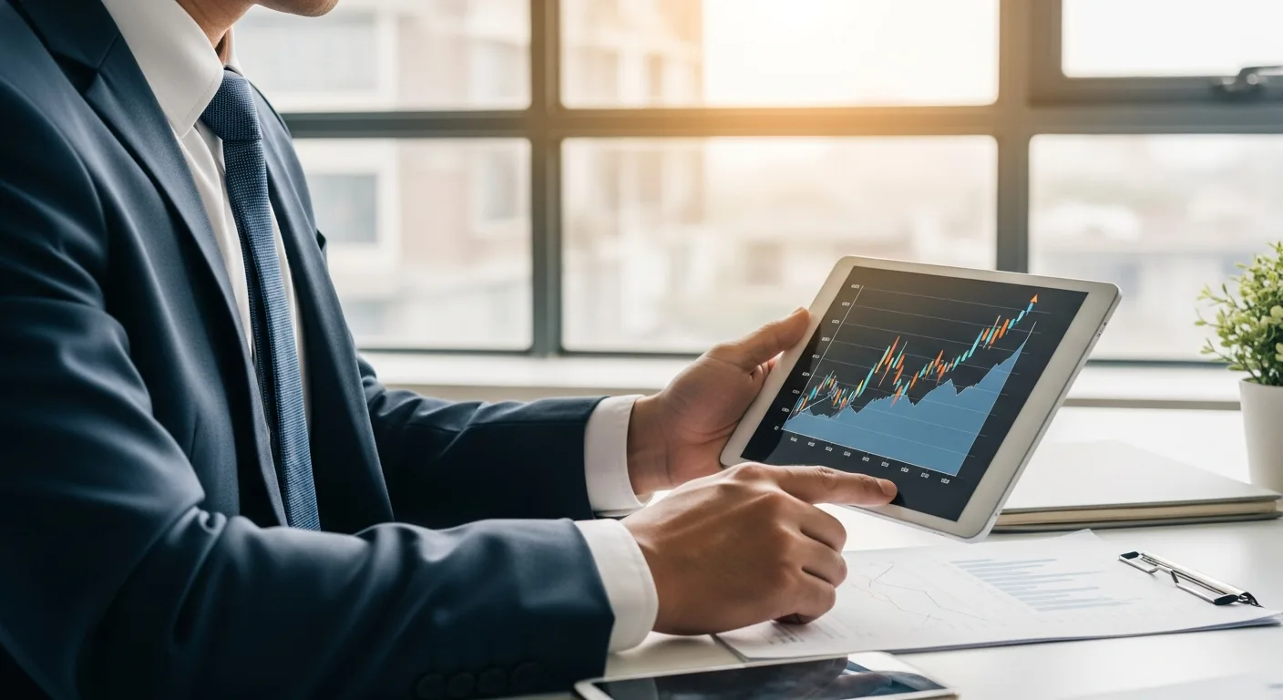 A professional businessman analyzing growth charts for his company using Torro business funding.