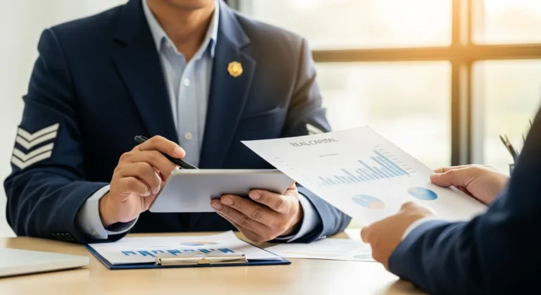 A man reviewing capital options through various veteran entrepreneur funding programs in a modern office setting.