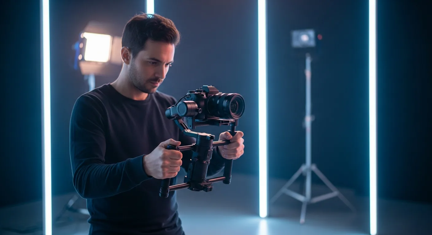 A professional man setting up high-end camera gear for a videography business for social media.