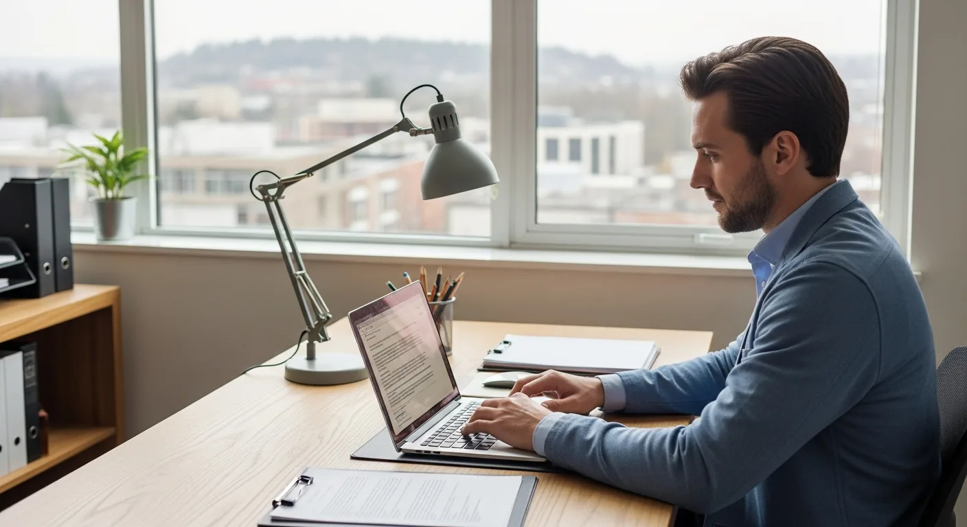 A professional man reviewing digital forms to apply for a wa business license on his laptop.
