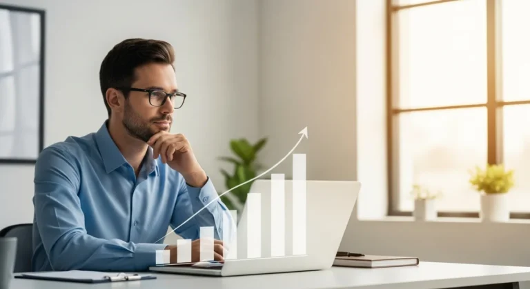 A businessman reviewing global growth trends on a tablet to answer what business should i start in 2026.