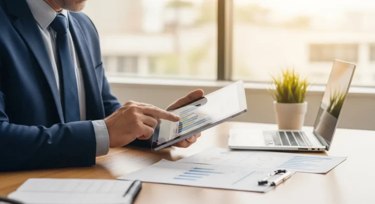 A businessman reviewing financial reports to understand what is SDE in business and its impact on company valuation.